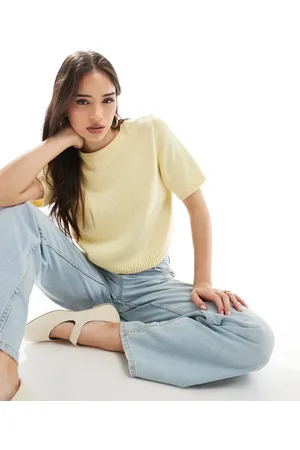 ASOS Lysegul strikket top med halve ærmer