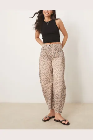 Free People Good Luck - Naturfarvede jeans med barrel-ben og leopardprint-Neutral