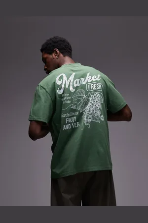Topman Grøn og forvasket T-shirt i oversized fit med "Market"-print fortil og bagpå