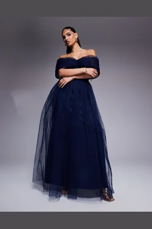 Lace & Beads Maxikjole i tyl med offshoulder-snit og sløjfedetalje