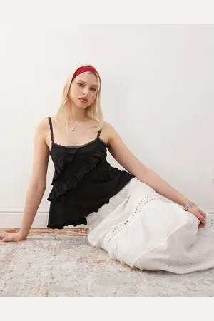 Reclaimed Cami-top med blondekant og flæser