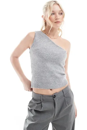 AWARE Meleret lysegrå strikket oneshoulder-top