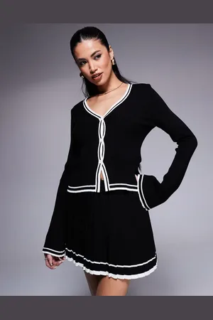 Missyempire Missy Empire - Sort cardigan med kantbånd i monokrom kontrast - Del af sæt
