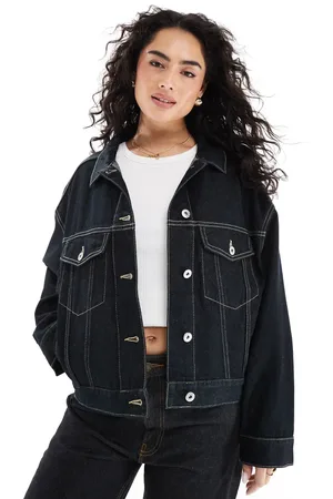Bershka Oversized denimjakke i mørkeblå vask