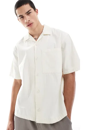 Pull&Bear Beige skjorte med reverskrave og tekstur i krølstof-Neutral