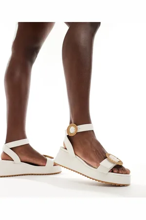 ASOS Thermo - Hvide flatform-sandaler med spændedetaljer