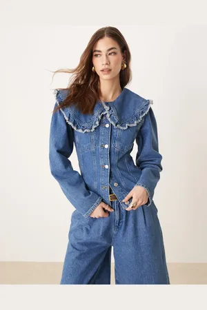 ASOS Denimjakke med flæsekrave og sømdetaljer - Del af sæt-Blå