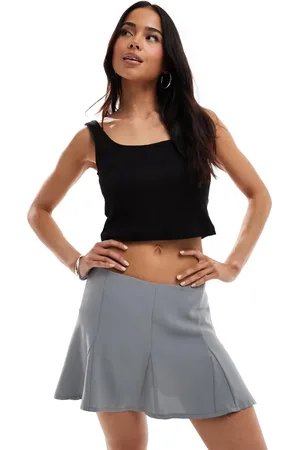 Pull&Bear Grå flagrende mininederdel-Brun