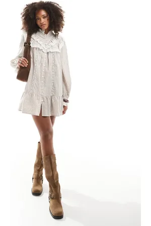 Miss Selfridge Western-skjortekjole med flæsedetaljer og striber-Multifarvet