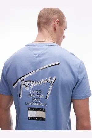 Tommy Hilfiger Blå T-shirt med signaturprint på ryggen i regular fit