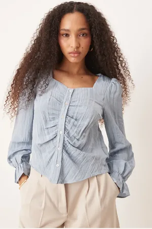 AWARE Bluse med blouson-ærmer i krølstof