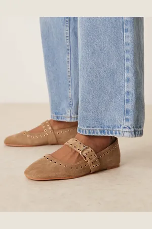 ASOS Larson - Gråbrune Mary Jane-ballerinasko med snørehuller i imiteret ruskind-Grøn