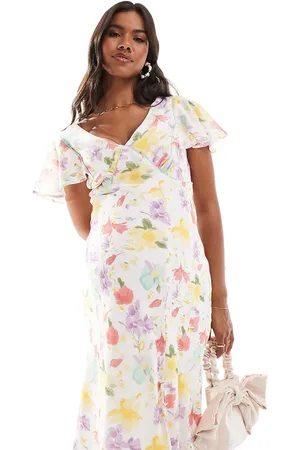 ASOS ASOS DESIGN Maternity - Tea-kjole i midilængde med syningddetaljer i pastelfarvet blomstermønster-Multifarvet