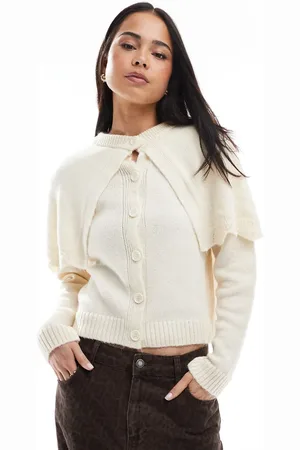 Miss Selfridge Cremehvid cardigan med knapper og kappedetalje-Marineblå