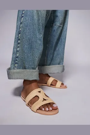 Public Desire Inferno - Cremefarvede slip on-sandaler i raffia-Hvid