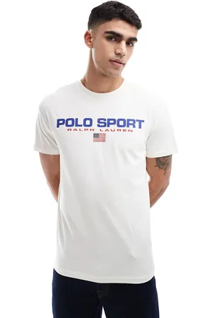 Ralph Lauren Sport Capsule - Cremehvid oversized klassisk T-shirt med stort flaglogo på brystet