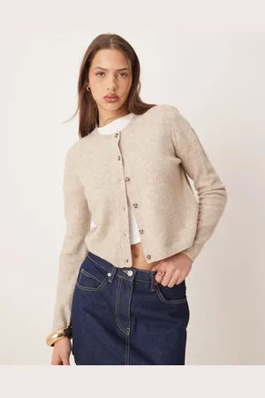 JDY Beige cardigan i uldblanding med rund hals-Neutral