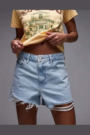 Topshop Blegede og A-formede denimshorts med flænger-Blå