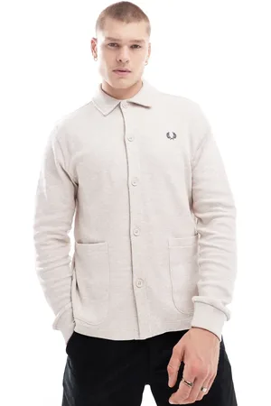 Fred Perry Rå poloskjorte med lange ærmer og gennemgående knapper i jersey