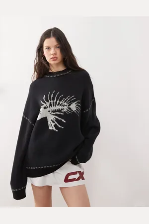 COLLUSION Unisex - Strikket sweater med fiskebensprint