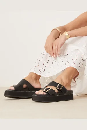 Raid Narina - Sorte flatform-sandaler med asymmetrisk dobbeltrem med spænder