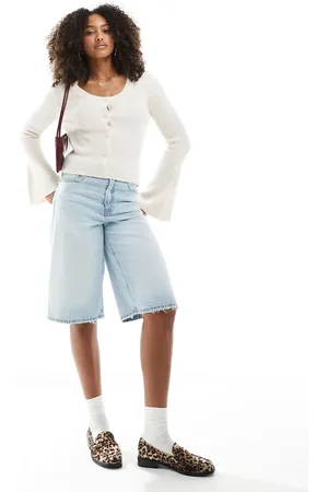 Miss Selfridge Cremehvid ribstrikket cardigan med dyb rund hals