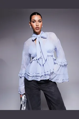 ASOS Bluse med overdrevne ærmer og perleudsmykning i chiffon