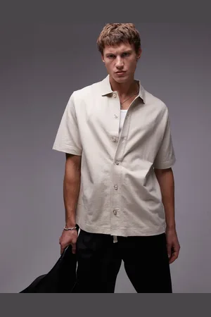 Topman Beige firkantet jerseyskjorte med knapper-Neutral