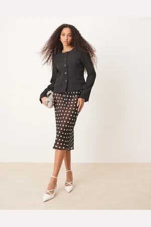 ASOS Gennemsigtig midinederdel i chiffon med skråsnit og polkaprikker-Multifarvet