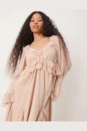 Miss Selfridge Rosa boho-maxikjole med flæser i chiffon-Lyserød