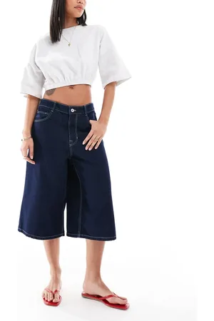 Bershka Posede jorts i denim i autentisk indigoblå
