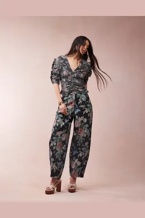 ASOS Tea-bluse med V-hals og blomstermønster-Multifarvet
