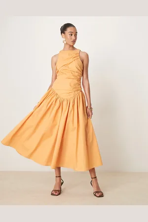 ASOS Abrikosfarvet maxikjole med struktur og rynket nederdel-Orange