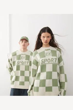 COLLUSION Unisex - Strikket sweater med grønne skaktern