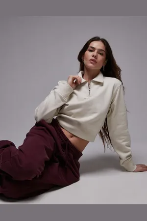 Tommy Hilfiger Offwhite cropped sweatshirt med 1/4 lynlås-Hvid