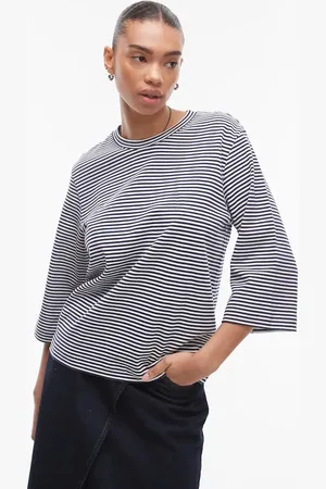 ARKET Blå- og hvid-stribet T-shirt med 3/4-ærmer i kraftigt materiale-Multifarvet