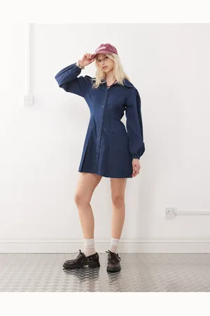 Reclaimed Mini-skjortekjole med Peter Pan-krave i denim i indigoblå skyllevask