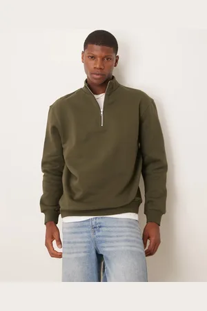 ASOS Premium - Mørkegrøn oversized sweatshirt med kvart lynlås i kraftigt stof på 400 gsm