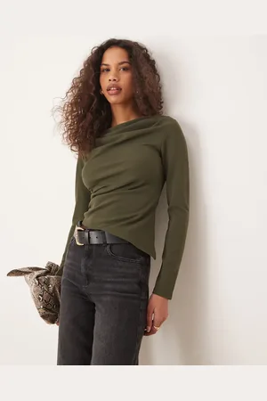 Gina Tricot Khakigrøn asymmetrisk top med draperede detaljer