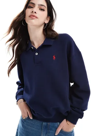 Ralph Lauren Marineblå sweatshirt med logo og krave