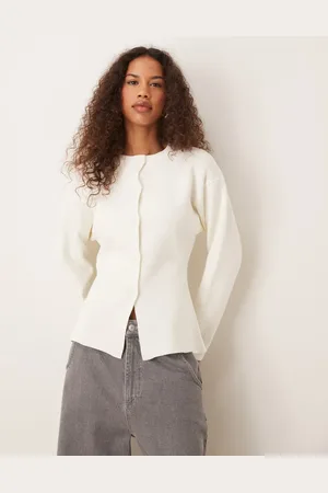 ASOS Cremehvid strikket cardigan med struktur og rund hals