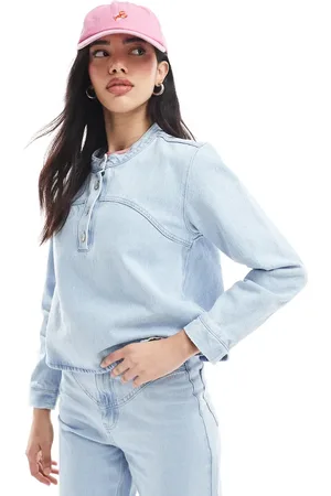ASOS Afbleget westernskjorte i denim uden krave