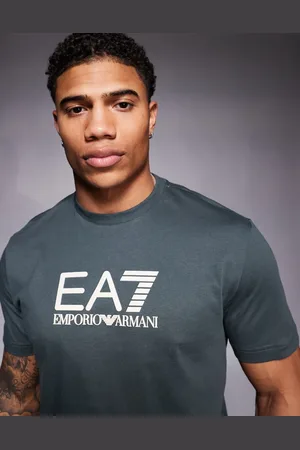 EA7 Armani - - Mørkegrøn T-shirt med centralt logo