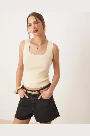 AWARE Cremehvid ribstrikket tanktop