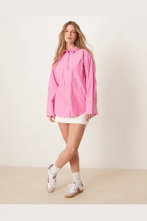 Gina Tricot Pink oversized Oxford-skjorte med striber-Lyserød