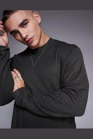 Armani Exchange Mørkegrøn tekstureret trøje med rund hals og logo