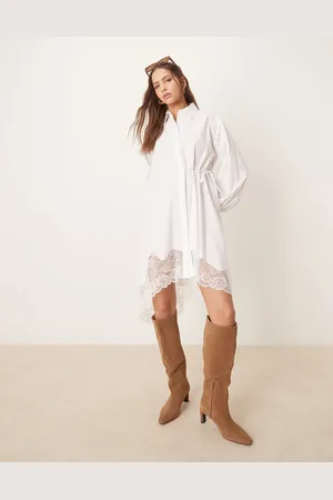 ASOS Skjortekjole med asymmetrisk blondekant og bindebånd i siderne