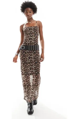 Noisy May Maxikjole med leopardprint i mesh-Brun