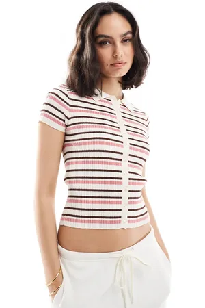 Stradivarius Strikket cropped cardigan-top med korte ærmer og striber