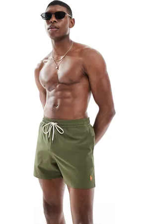 Ralph Lauren Traveler - Olivengrønne badeshorts med logoikon i slim fit